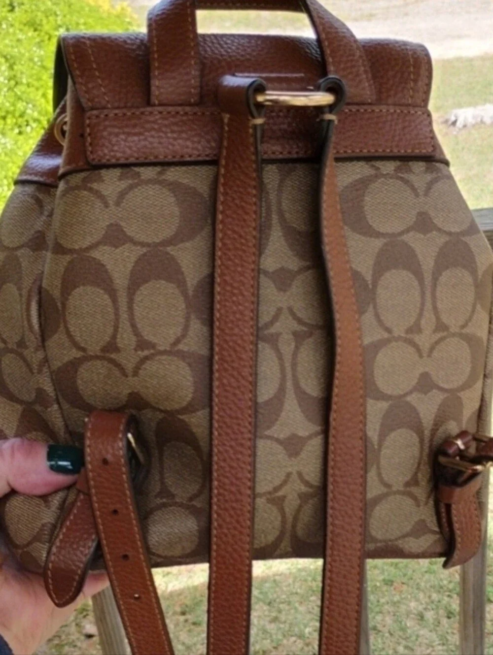 Coach Tan/Brown Signature Canvas Mini Backpack with Leather Trim